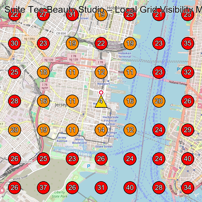 Suite Tee Beauty Studio GeoGrid visibility map for Beauty Salon in Jersey City